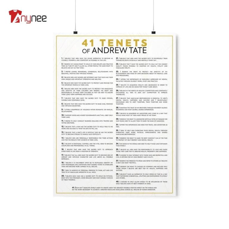 Andrew Tate Poster 41 Tenets Inspirational Quote Rules For Life - Anynee